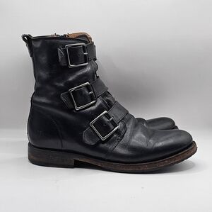 Frye Biker Chelsea Boots Combat Moto Natalie Triple Buckle